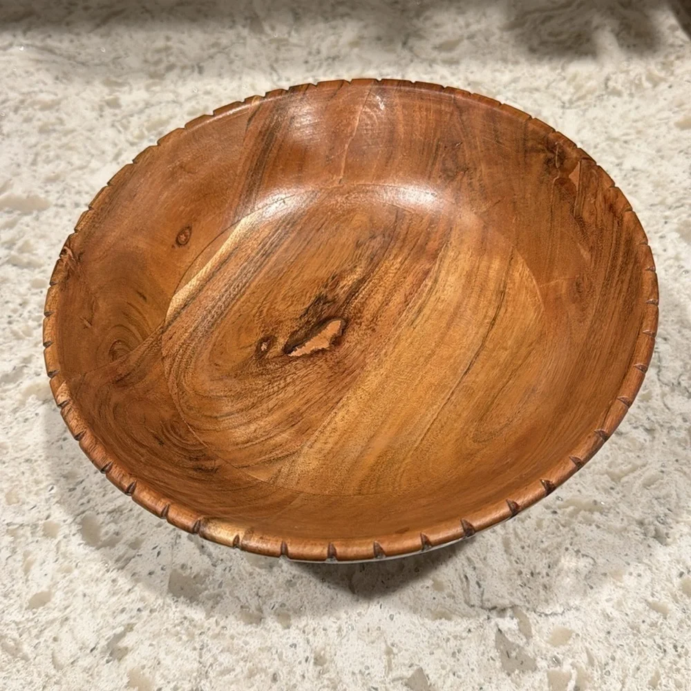 HANDCRAFTED~WOODEN BOWL WITH PEDESTAL~USE FOR FRUIT~FLOWERS~MADE IN INDIA~G222